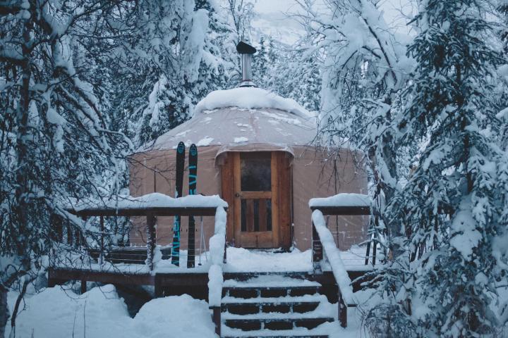 a building covered in snow